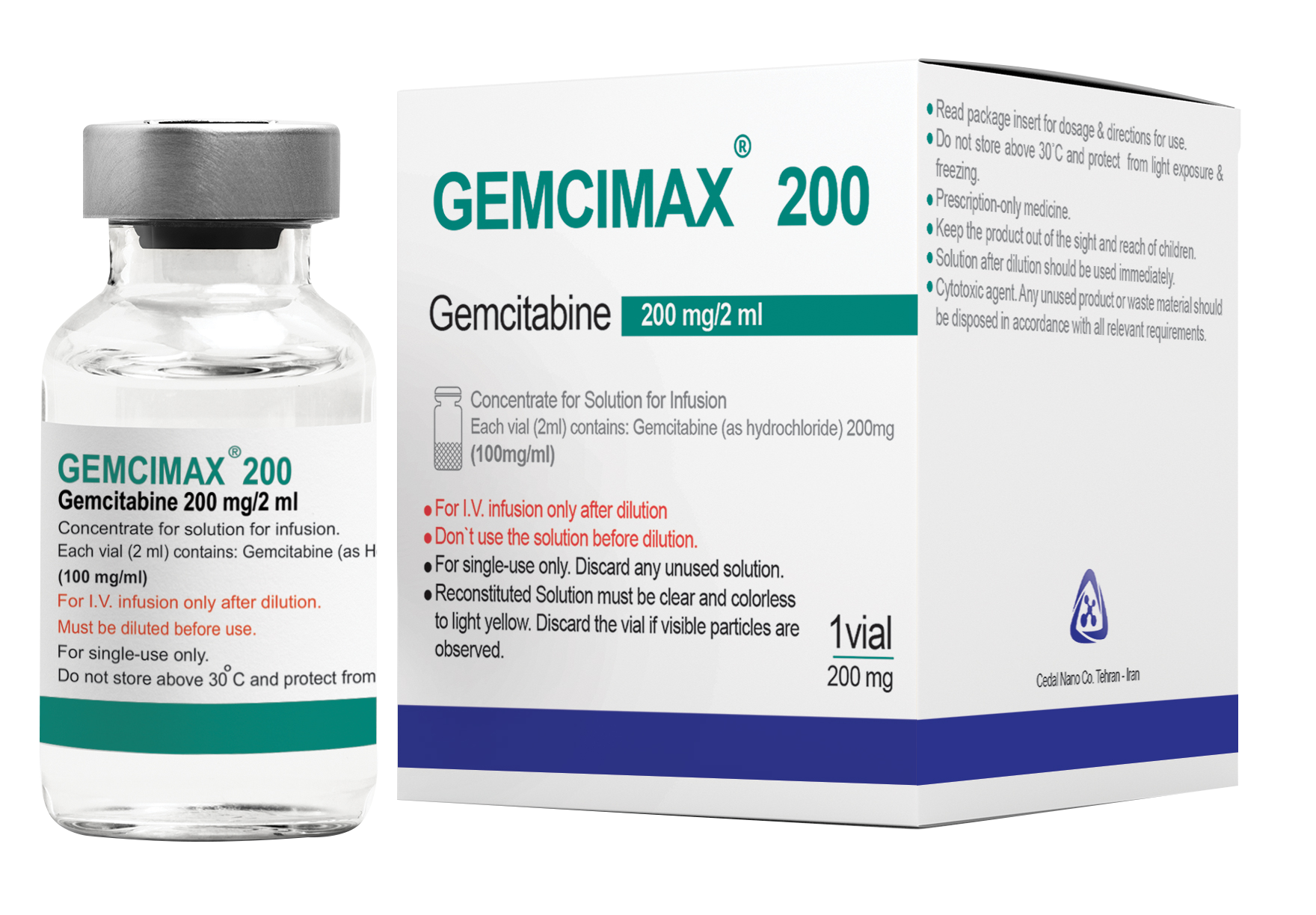 جم سیتابین هیدروکلراید محلول غلیظ تزریقی پرنترال 100 mg/1mL 2 mg